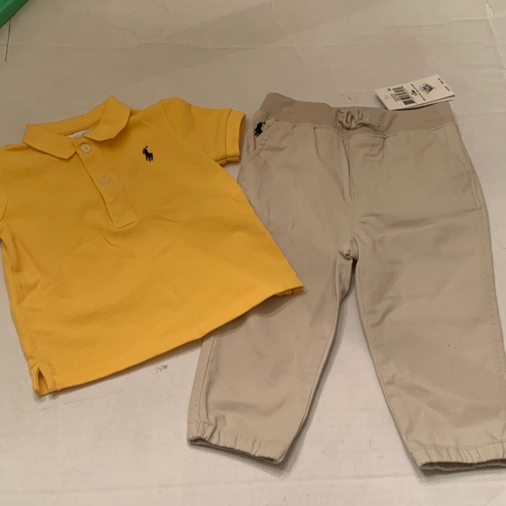 NWT Ralph Lauren Toddler boy 12 month chino pants & VGU yellow polo 9 months